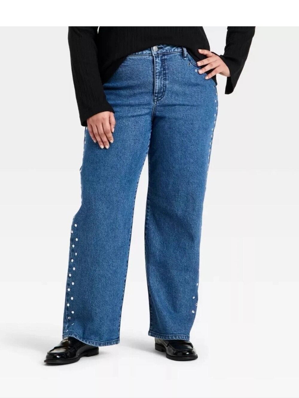 Ava & Viv Women's Straight Leg Embellished Jeans, Size 26 - Medium Wash